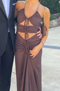 Christopher Esber Multi Panel Disconnect Halter Dress - Brown | Size 8 | RRP $995